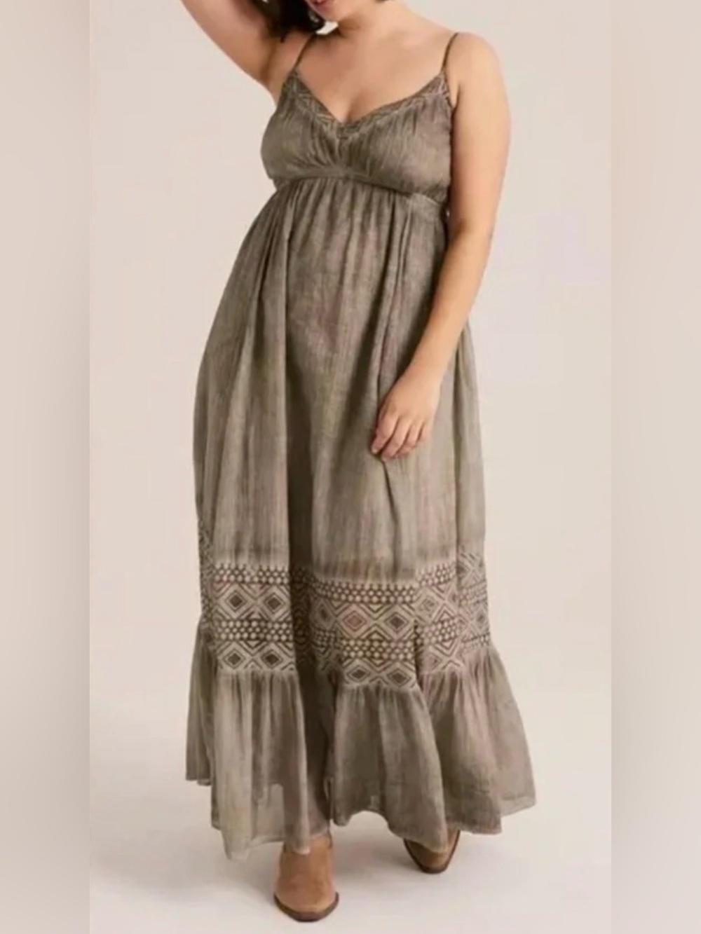 Torrid - Festi Tiered V-Neck Maxi Dress - Grey - size 5 (28) - Cotton